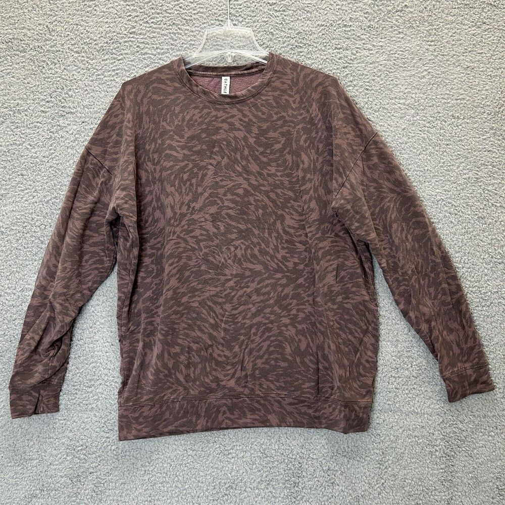 Athleta Sweatshirt Womens Medium Smoked Almond Lynx Studio To Street Print Top